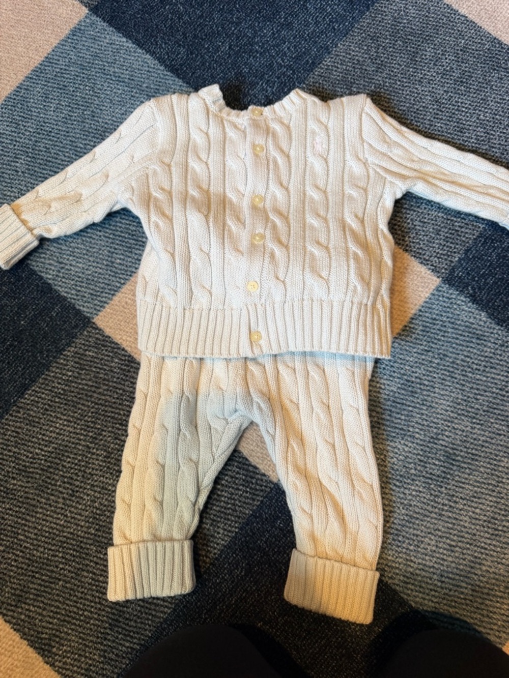 Ralph Lauren Baby Blue Cable Knit Baby Cardigan and Pants Set